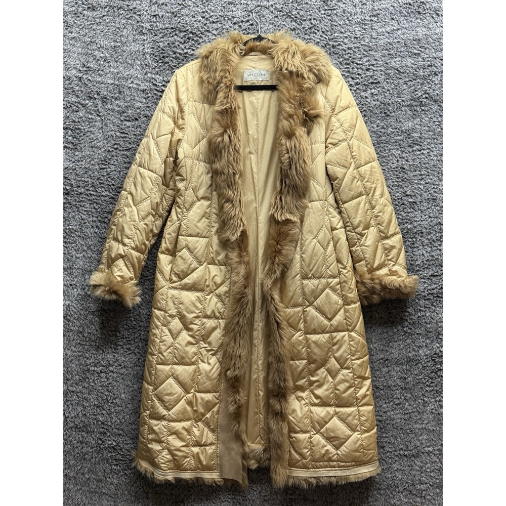 Vintage Visconf FUR Classic Long Coat Womens Size 42 Made‎ In Italy